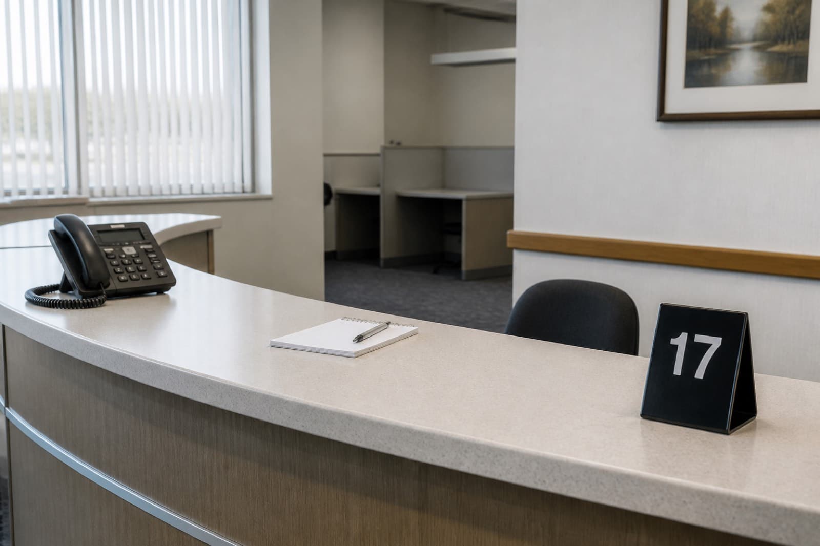 Quiet service counter with a telephone